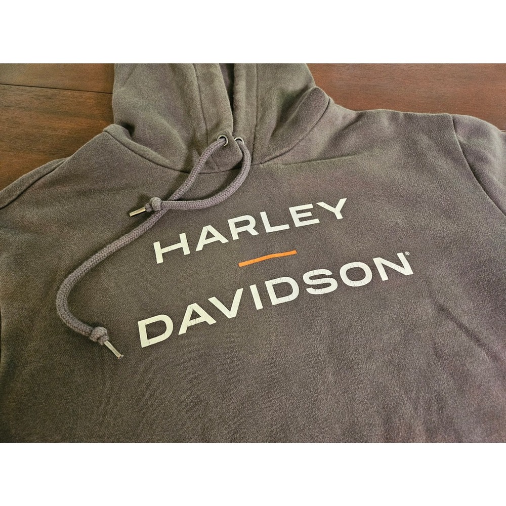Harley Davidson Hoodie Mens Medium Gray Pullover Logo Graphic Fleece Sweatshirt
